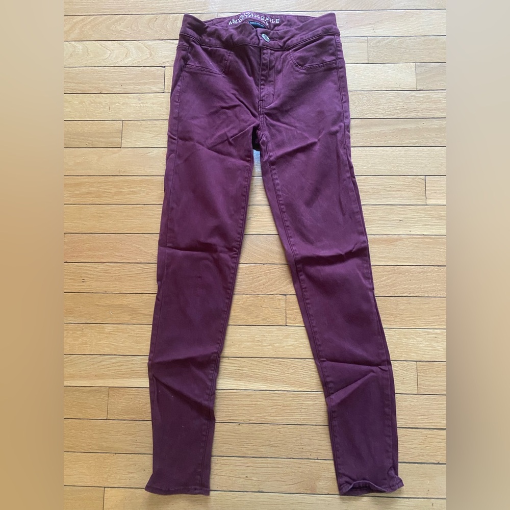American Eagle Outfitters Women's Dark Red Skinny Jeans